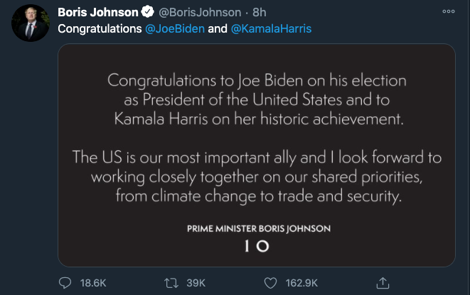 Líderes del mundo felicitan a Joe