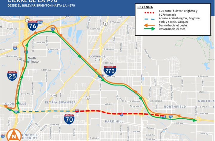 Cierran la I-70 entre Brighton Boulevard y la I-270
