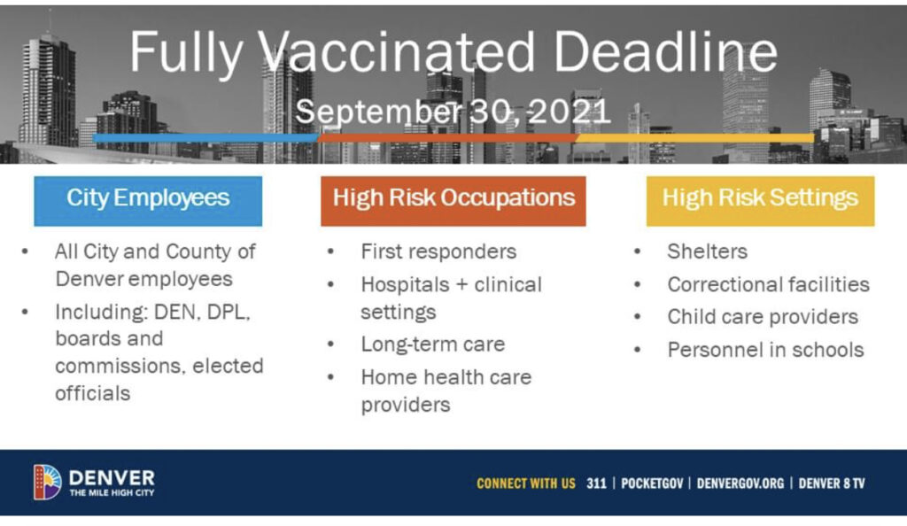 Empleados públicos de Denver deben estar vacunados para el 30 de septiembre