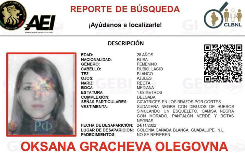 Rastrean paradero de rusa desaparecida en Nuevo León